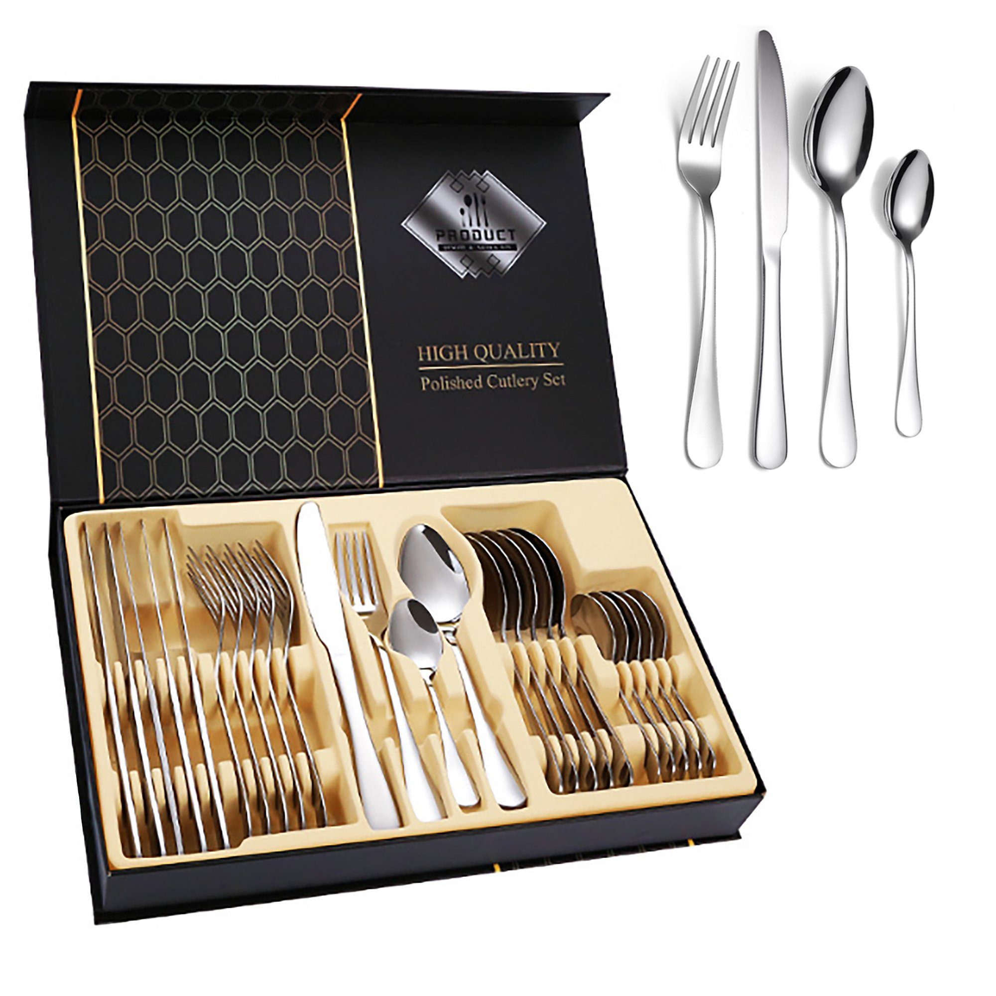 HYIEAR Besteck-Set Essbesteck-Set, 24-tlg. Tafelbesteck-Set, für 6 Personen, Edelstahl