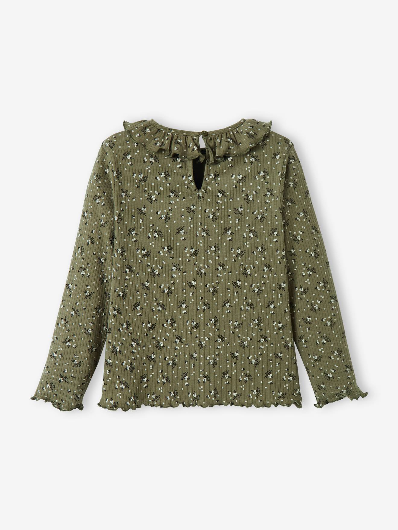 T-shirt à fleurs en maille côtelée fille curry