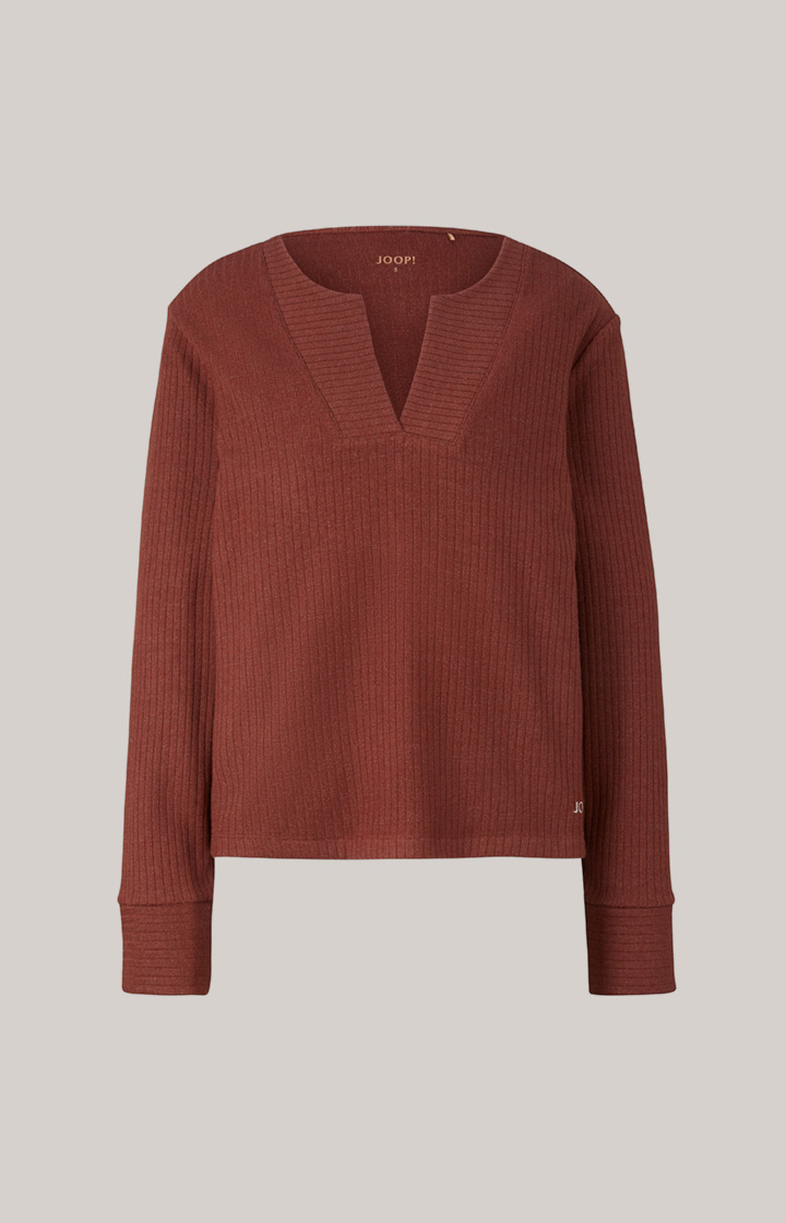 Loungewear Ripp-Longsleeve in Coffee