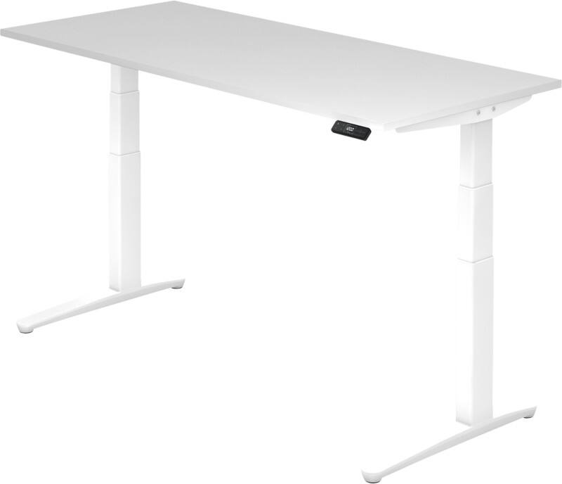 Hammerbacher Elektrisch Höhenverstellbar Sitz-Stehschreibtisch Rechteckig Holz Weiß T-Fuß 1.800 x 800 x 720 mm