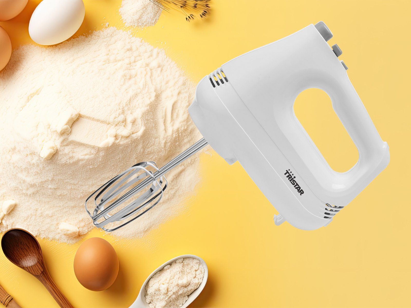 Tristar Handmixer, 200 W, Hand-Rührgerät Rührmaschine, 2 Quirle & 2 Knethaken Turbo Handrührer
