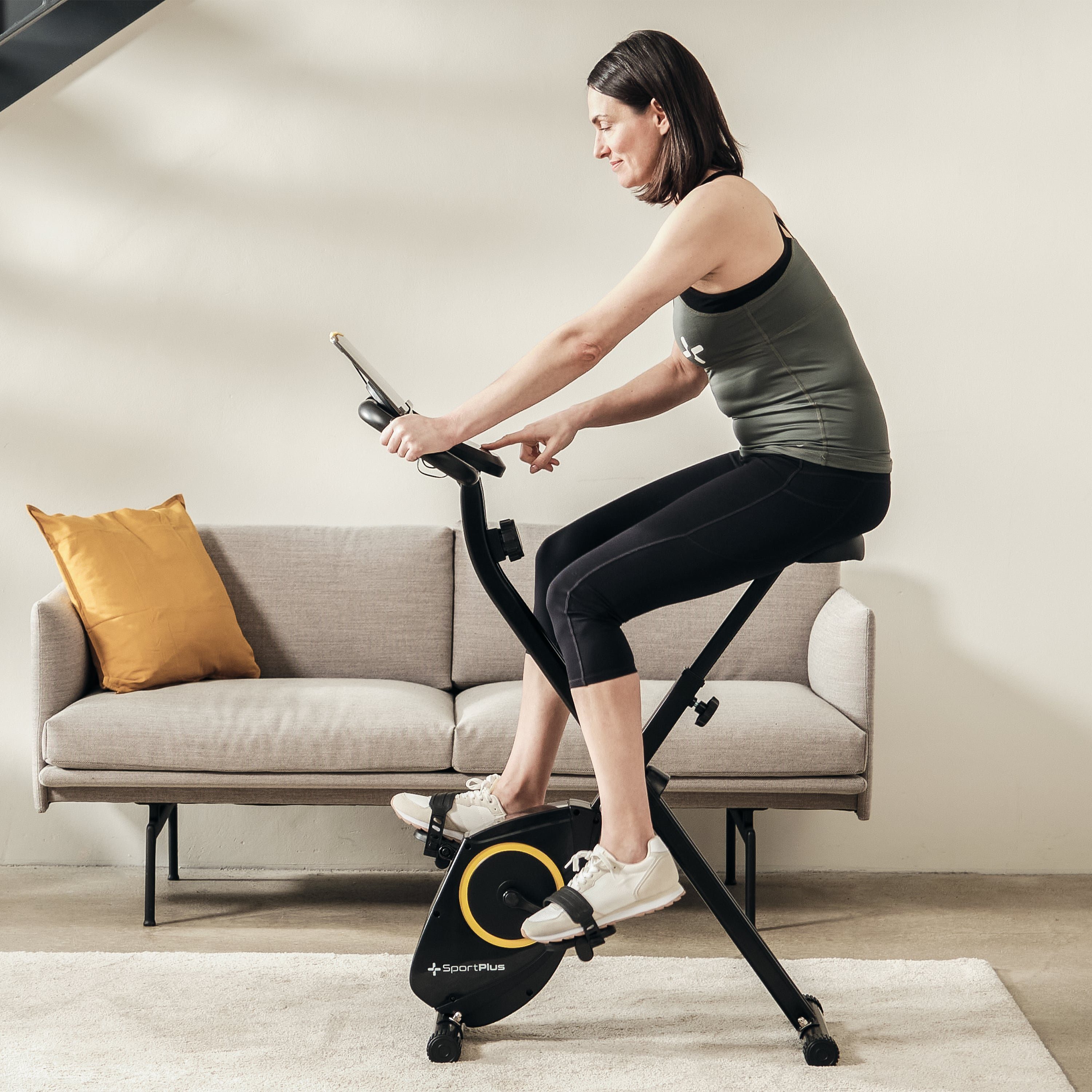 SportPlus Heimtrainer SP-HT-1200-B-iE, Heimtrainer, klappbar für zuhause, X-Bike mit 8 Stufen