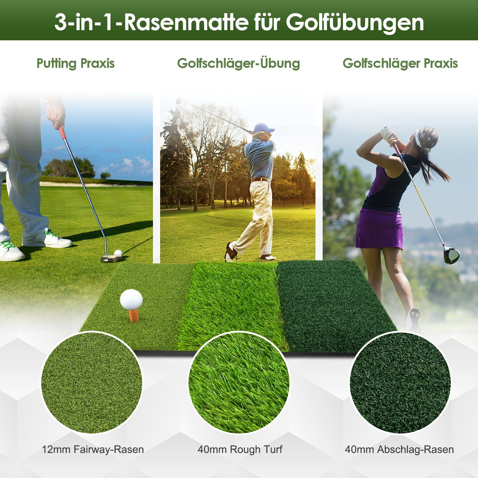 COSTWAY Golf-Abschlagmatte Golfmatte, klappbar mit 2 Teehaltern