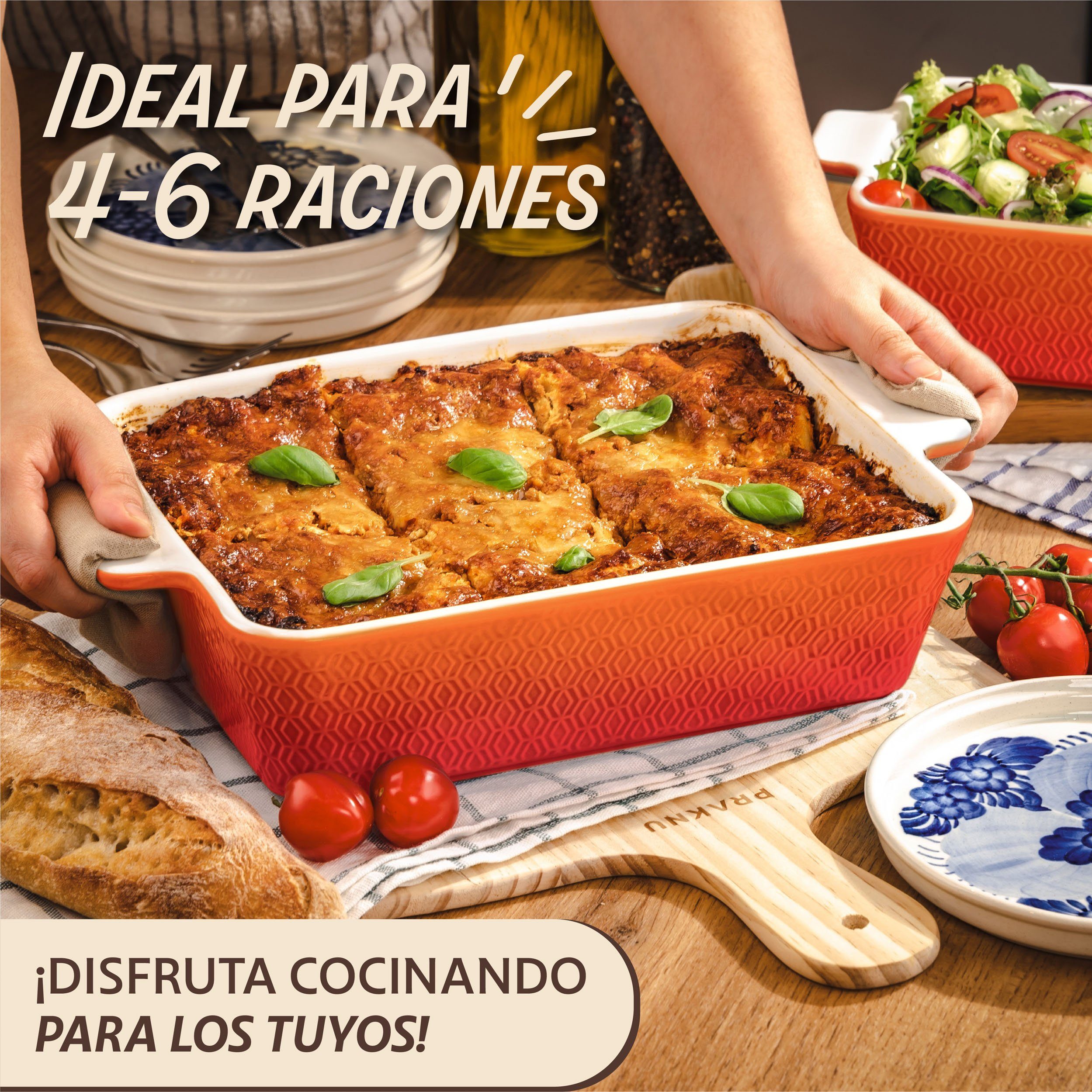 Praknu Auflaufform Groß Ofenfest Ofenform 28 cm - Hoher Rand Mit Antihaftbeschichtung, Porzellan - Keramik, (1-St), Für 4 Personen Lasagne, Tiramisu & Auflauf - Hoher Rand - Rechteckig