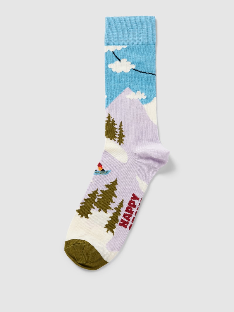 Socken mit Motiv-Print Modell 'Snowboard' in hellblau