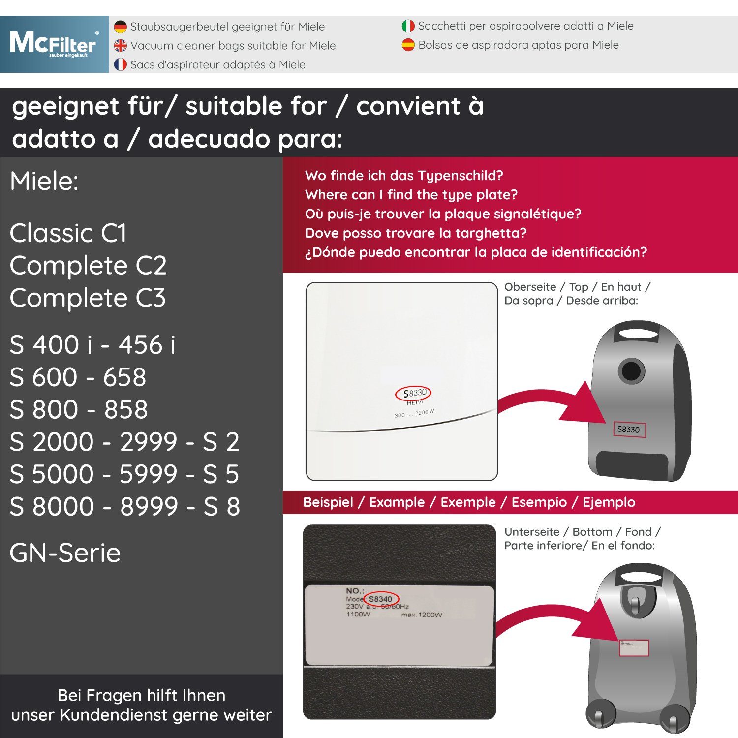 McFilter Staubsaugerbeutel >MAXI BOX< (16+8), passend für Miele Staubsauger GN Serie, S2 S4 S5 S6 S8, Complete C2/C3, Classic C1, wie 10408410, 16 St., inkl. 8 Filter, Top Miele Alternative zu 9917730