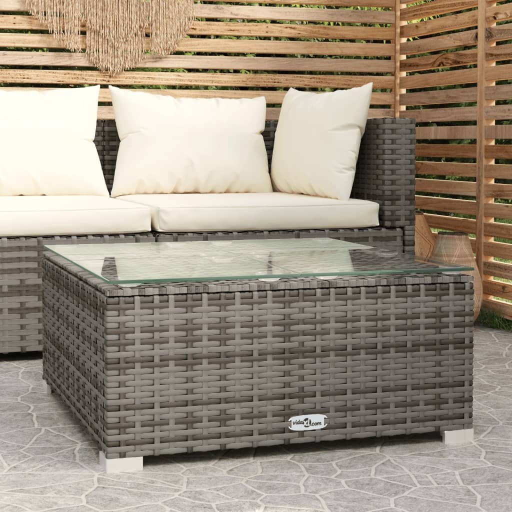 vidaXL Loungesofa Garten-Couchtisch Grau 60x60x30 cm Poly Rattan und Glas, 1 Teile