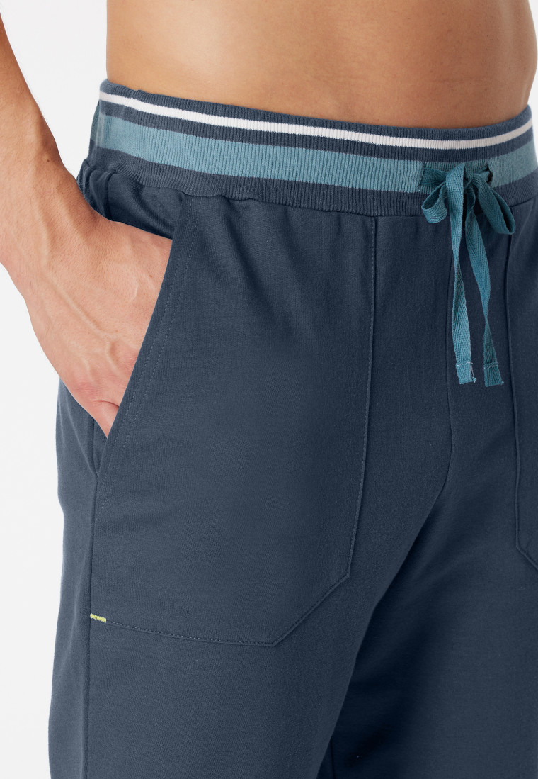 Loungehose lang Sweatware Organic Cotton Bündchen Streifen nachtblau - Mix+Relax