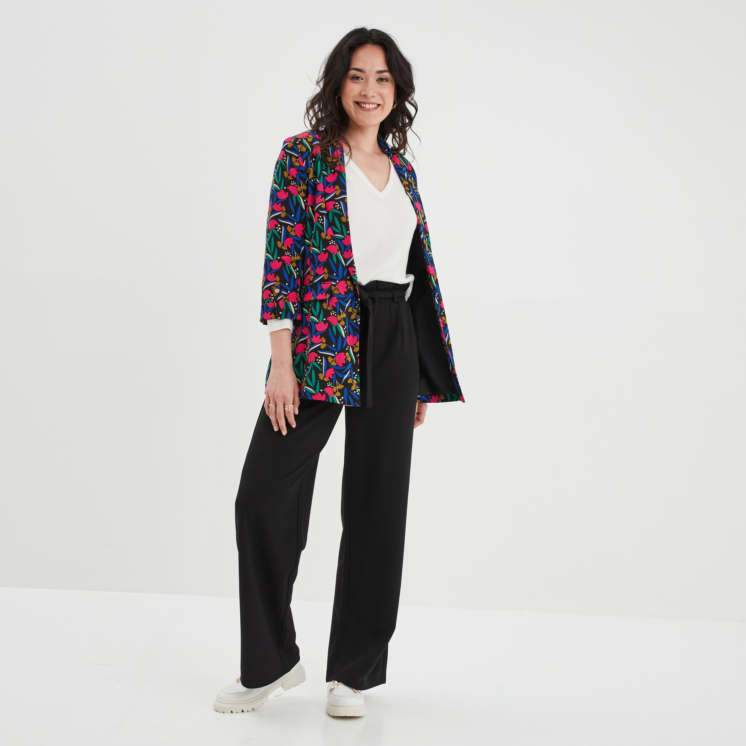 Veste blazer droite manches 3 4 noir femme | La Halle
