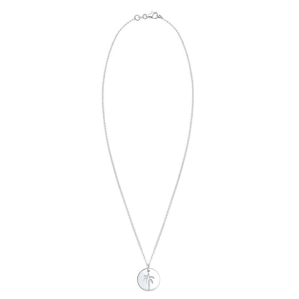 Elli Elli Collier Femme Paillette Gravure Palmier - (925/1000) Argent Bijoux