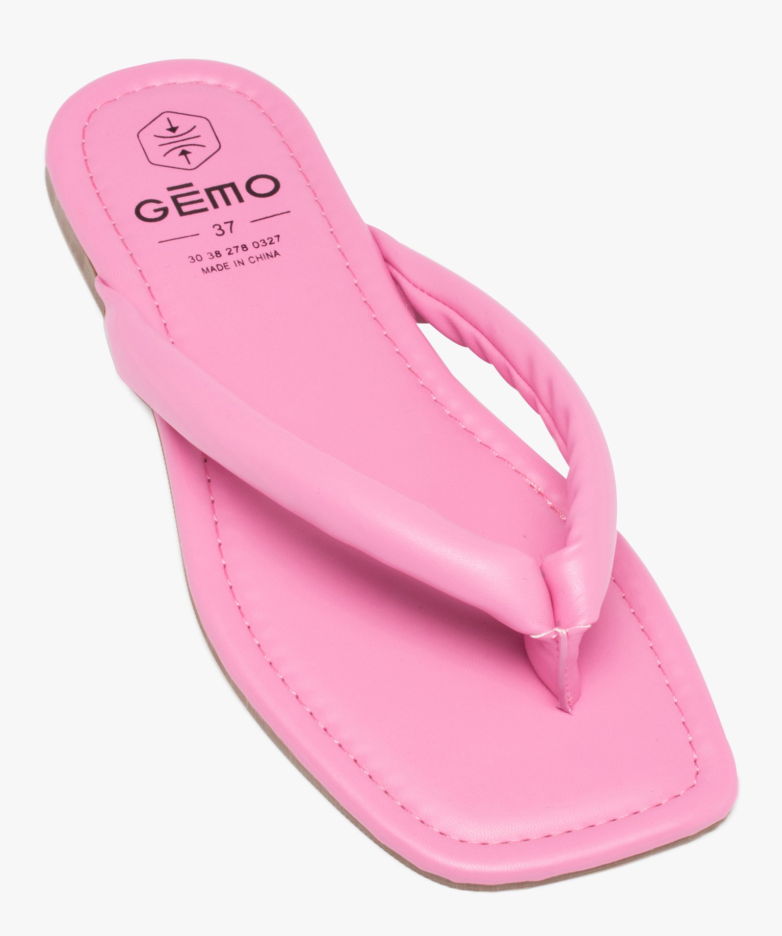 Sandales femme à entre-doigts uni matelassé rose | GEMO