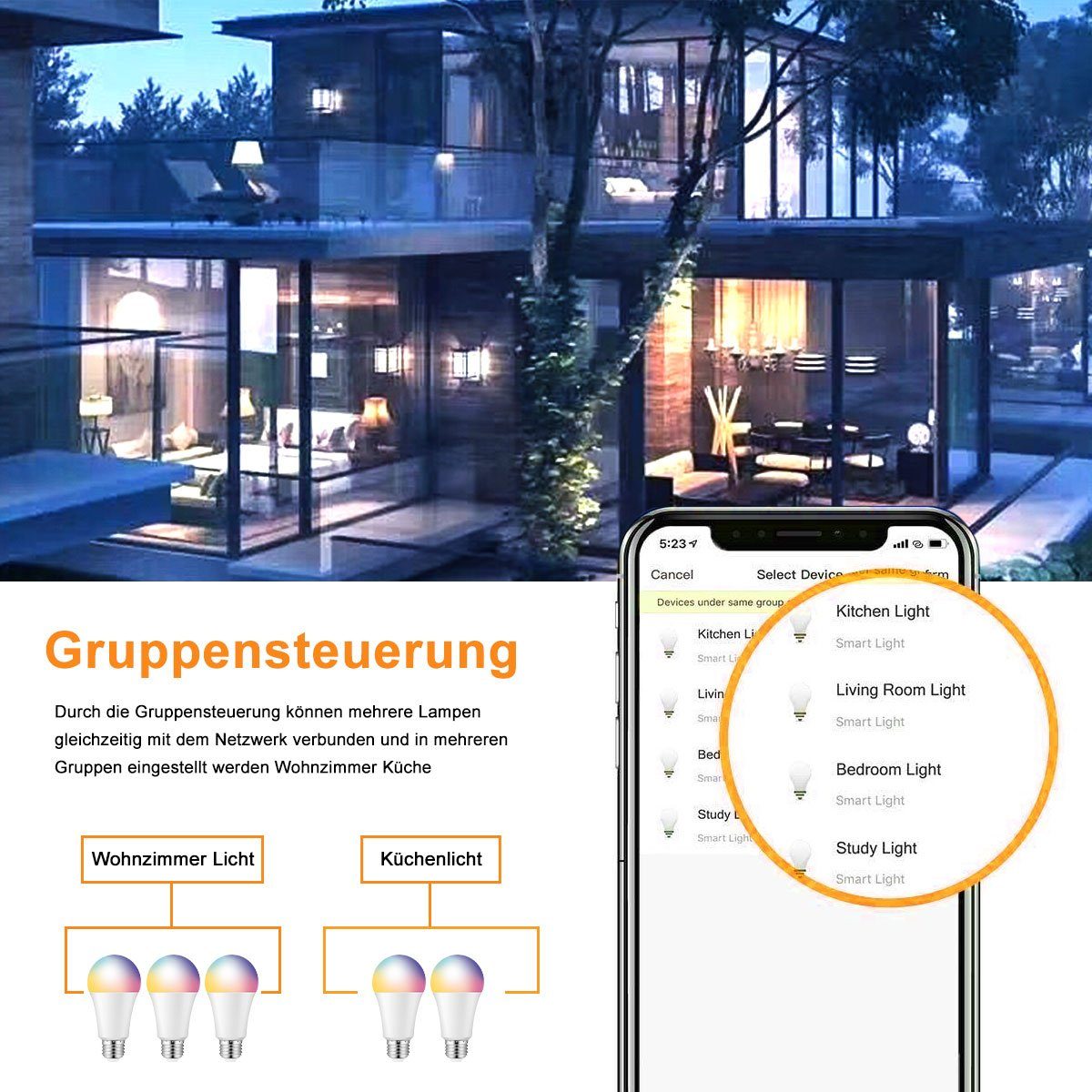 LETGOSPT Smart Lampe, alexa lampe E27, Energie sparen, Mehrfarbrige dimmbare Smarte Lampe, dimmbare smarte WLAN Glühbirne mit Alexa Echo, Google Home