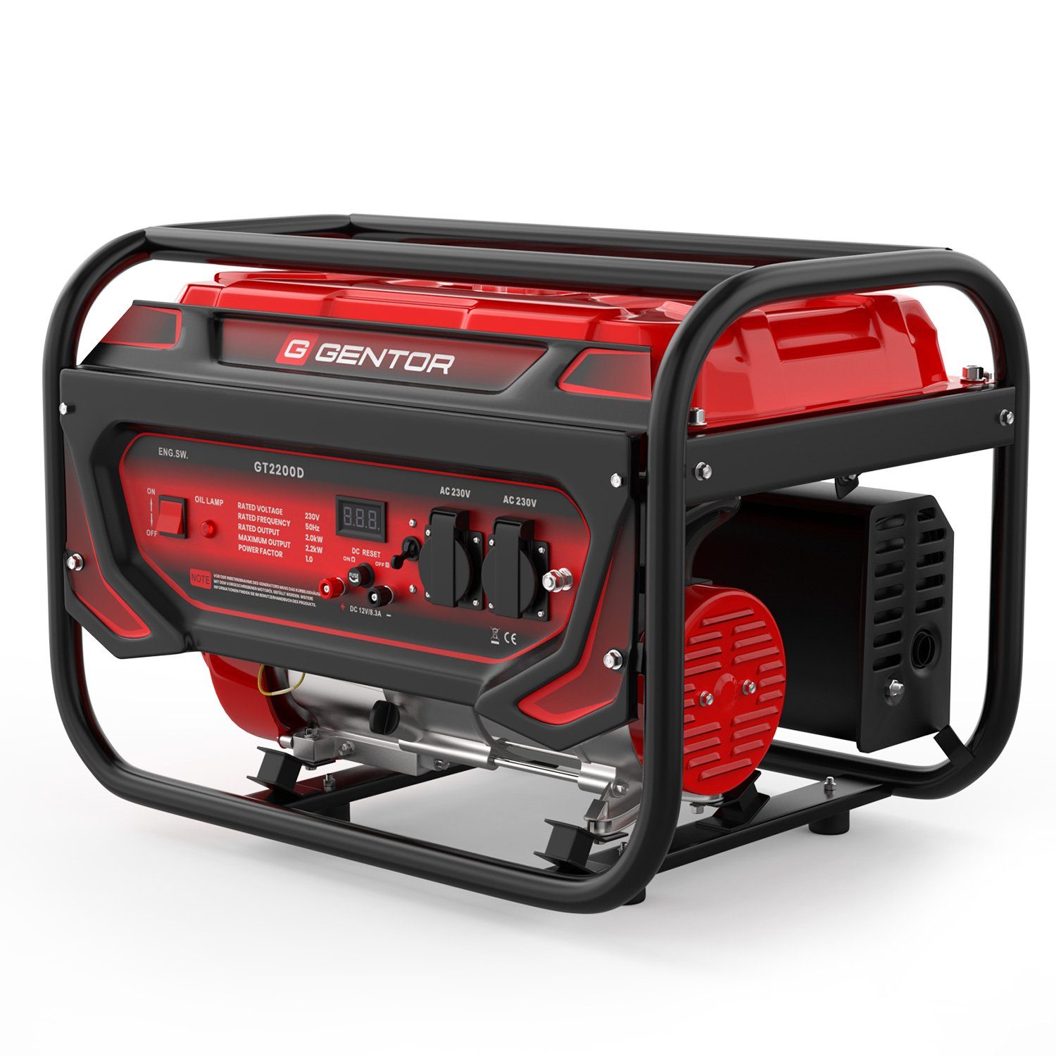 GENTOR Stromerzeuger 4-Takt 7 PS 2200 W GT2200D Stromerzeuger leise Generator Stromgenerato, 4,8 in kW, (Komplett-Set), Benzin Generator Stromerzeuger 2200 Watt 230V Steckdose