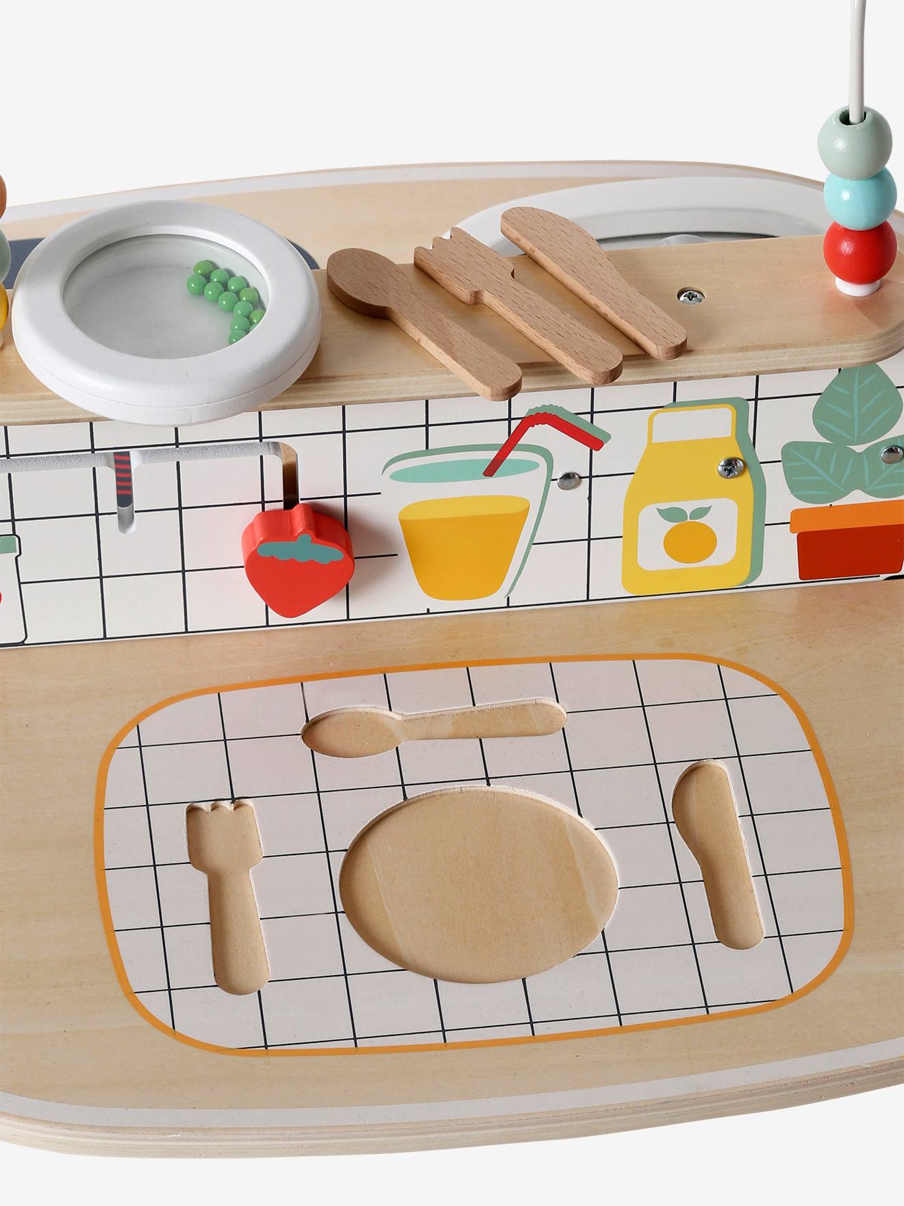 Vertbaudet Kinder Activity-Tisch mit Spielküche, Holz FSC - natur
