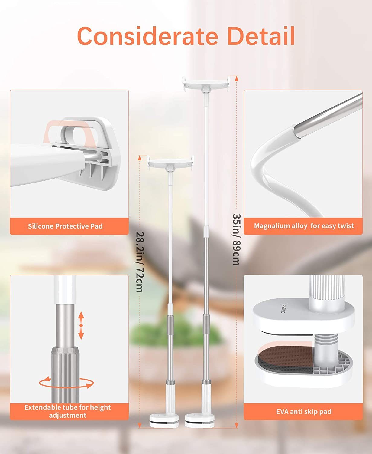 vokarala VOKARALA Schwanenhals Tablet Halterung, Tablet Halter - Verstellbare Arm Tablet Ständer für iPad Air, Neu iPad Pro, Mini, iPhone, E-Reader und weitere 4 bis 11 Zoll Geräte Tablet-Halterung