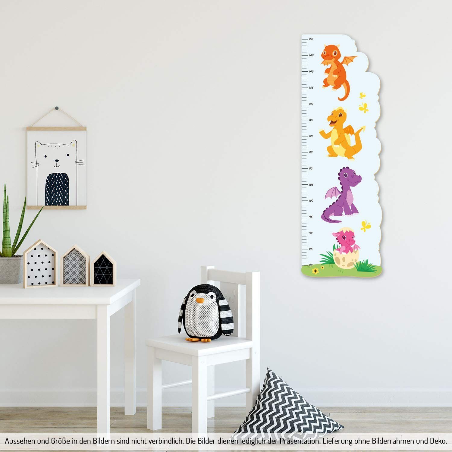 Kreative Feder Messlatte „Drachen Baby“ für Kinder, Messlatte fürs Kinderzimmer im Norwegian Style; Messbereich 80–150 cm
