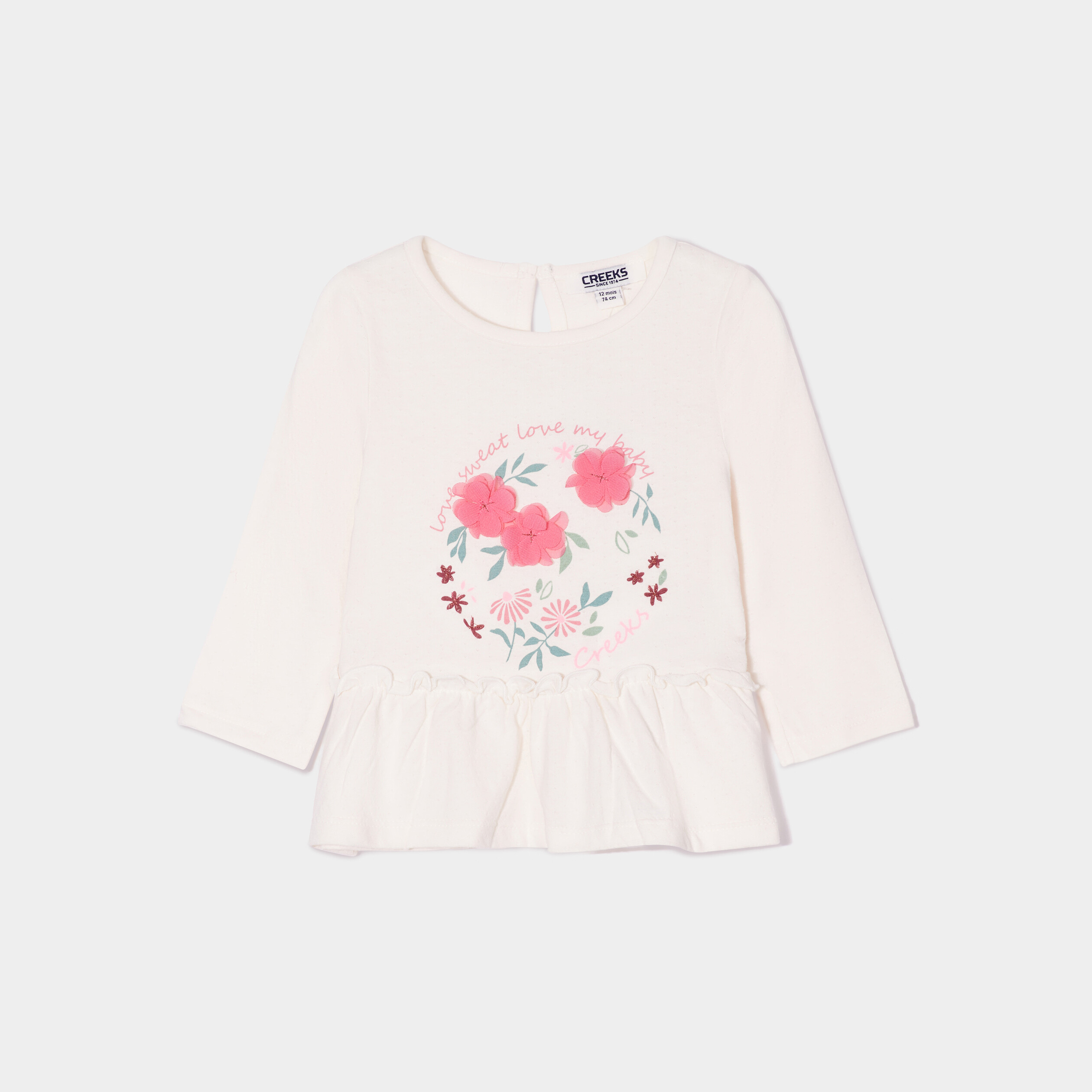 T-shirt à volants bas coton Creeks creme bébé fille | La Halle
