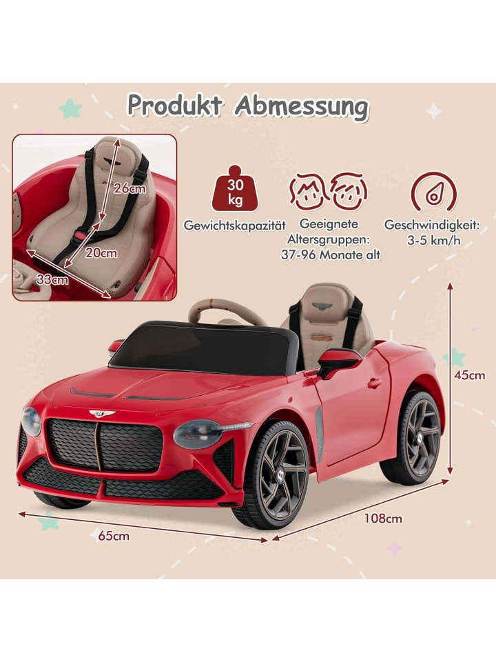 COSTWAY 12V Bentley Elektroauto ab 3 Jahren in Rot günstig kaufen onesize