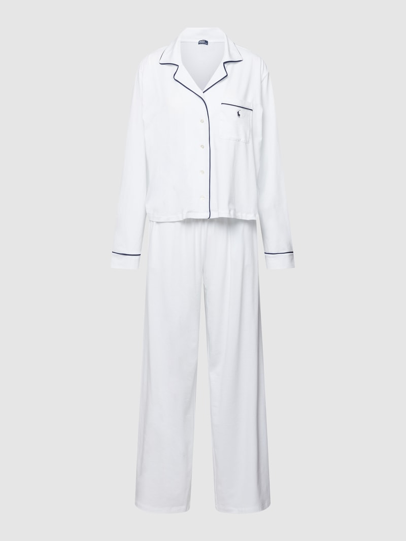 Pyjama mit Label-Stitching in weiß