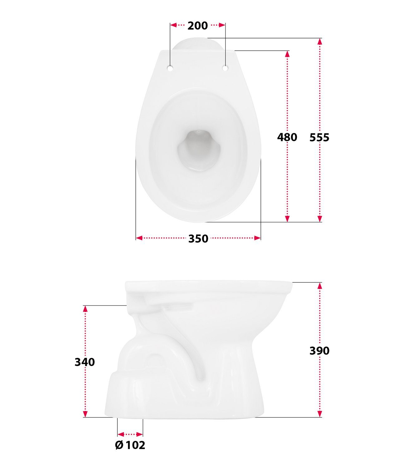 aquaSu Tiefspül-WC, Bodenstehend, Abgang Senkrecht, Stand-WC, Weiß, Tiefspüler, Abgang innen senkrecht, 550710