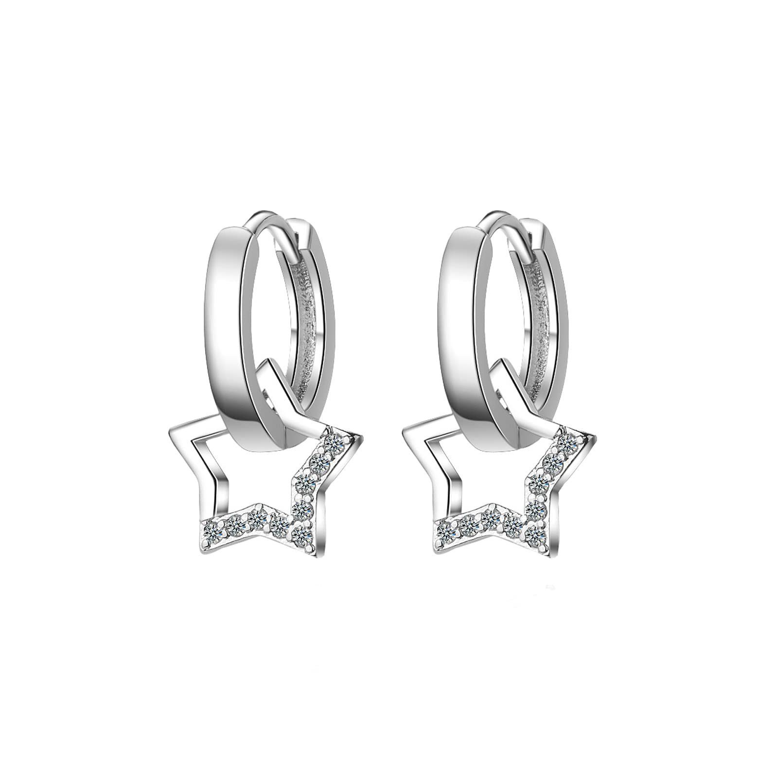 POCHUMIDUU Paar Ohrhänger 925 Sterling Silber Hängeohrringe für Damen (2-tlg., Pentagramm mit Diamanten), Geschenke für Mädchen und Frauen