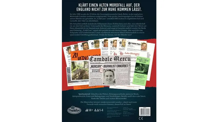 Thinkfun - Cold Case: Eine todsicher Geschichte. Der Krimi im eigenen Heim. Wer findet den Mörder?