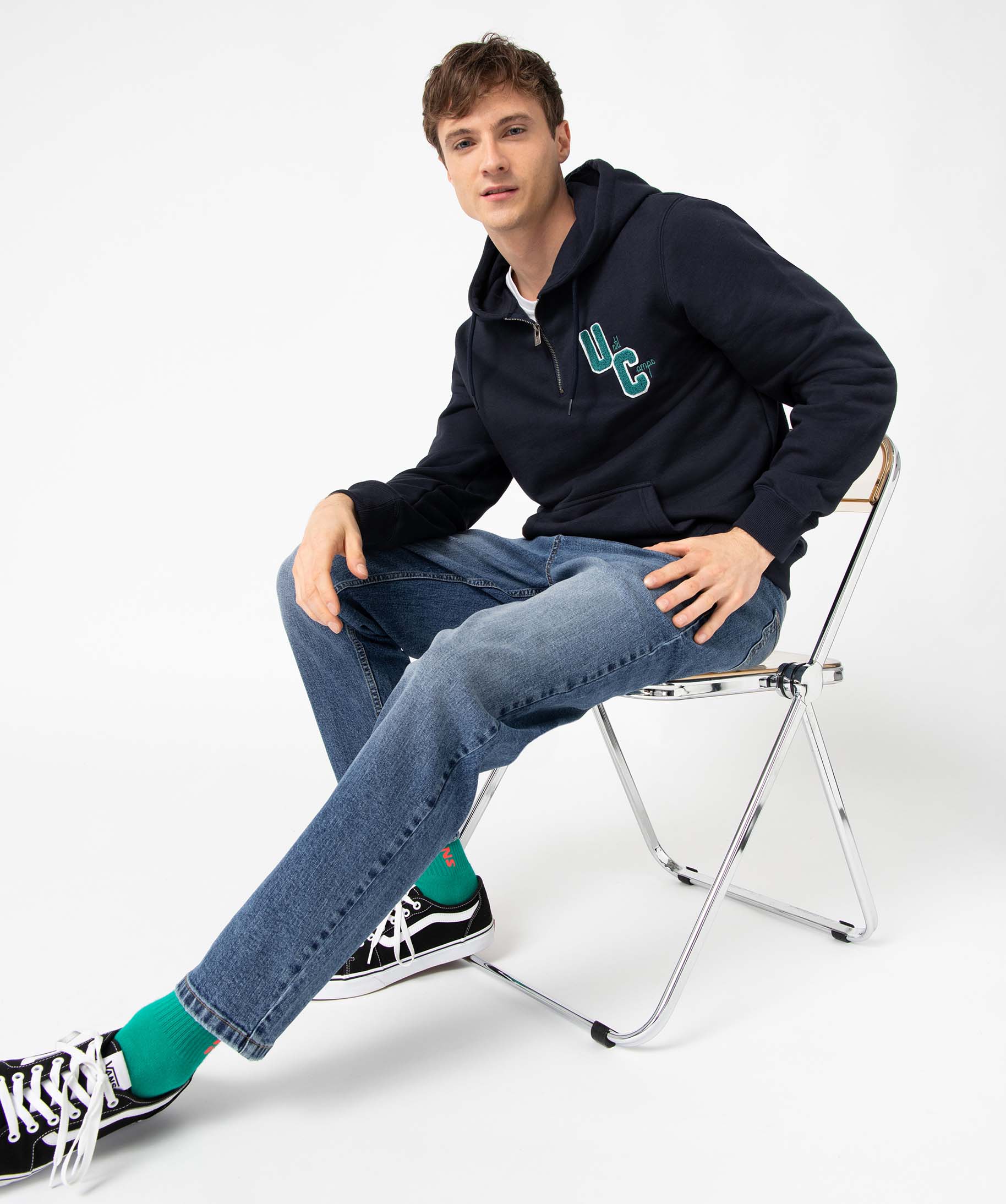 Sweat homme à capuche et col zippé - Camps United bleu fonce | GEMO