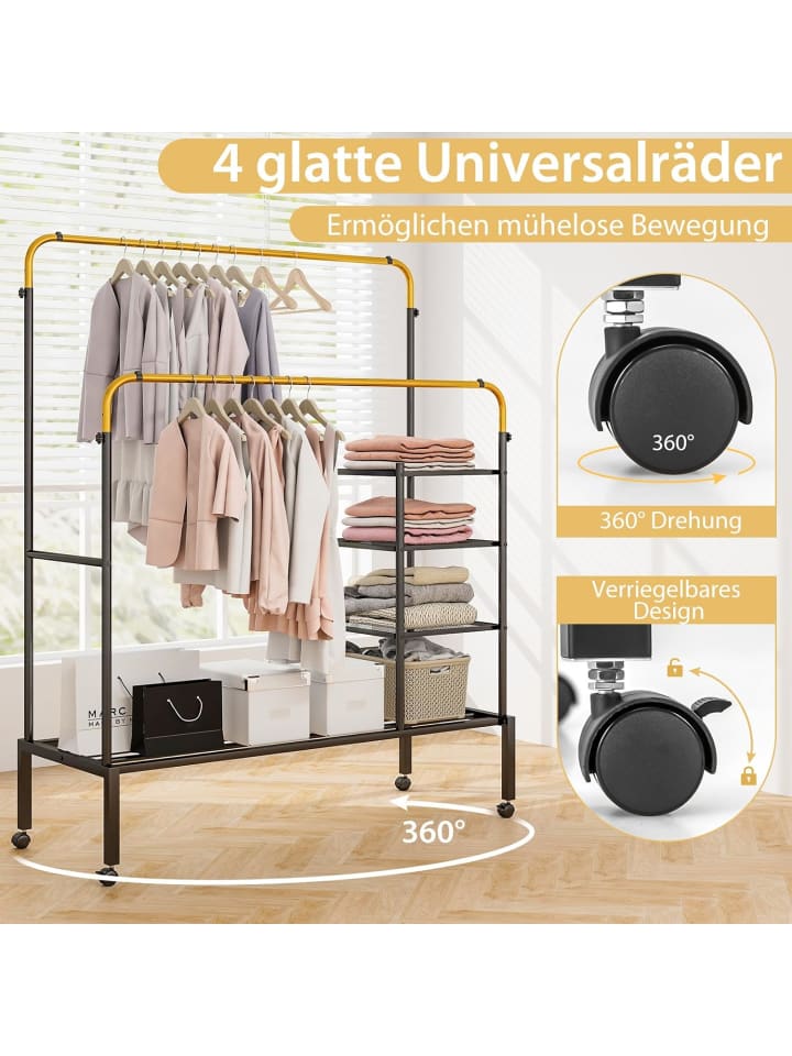 COSTWAY Kleiderständer auf Rollen 170cm in Gold günstig kaufen onesize