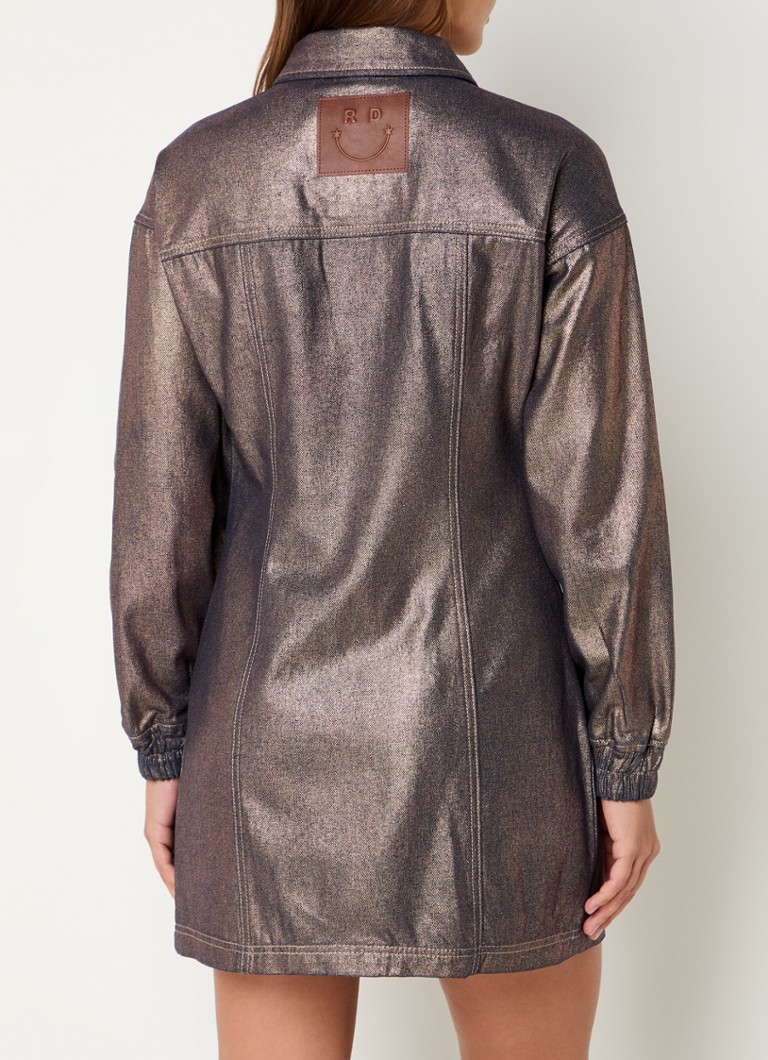 Refined Department Bibi denim mini dress with metallic finish and chest pockets