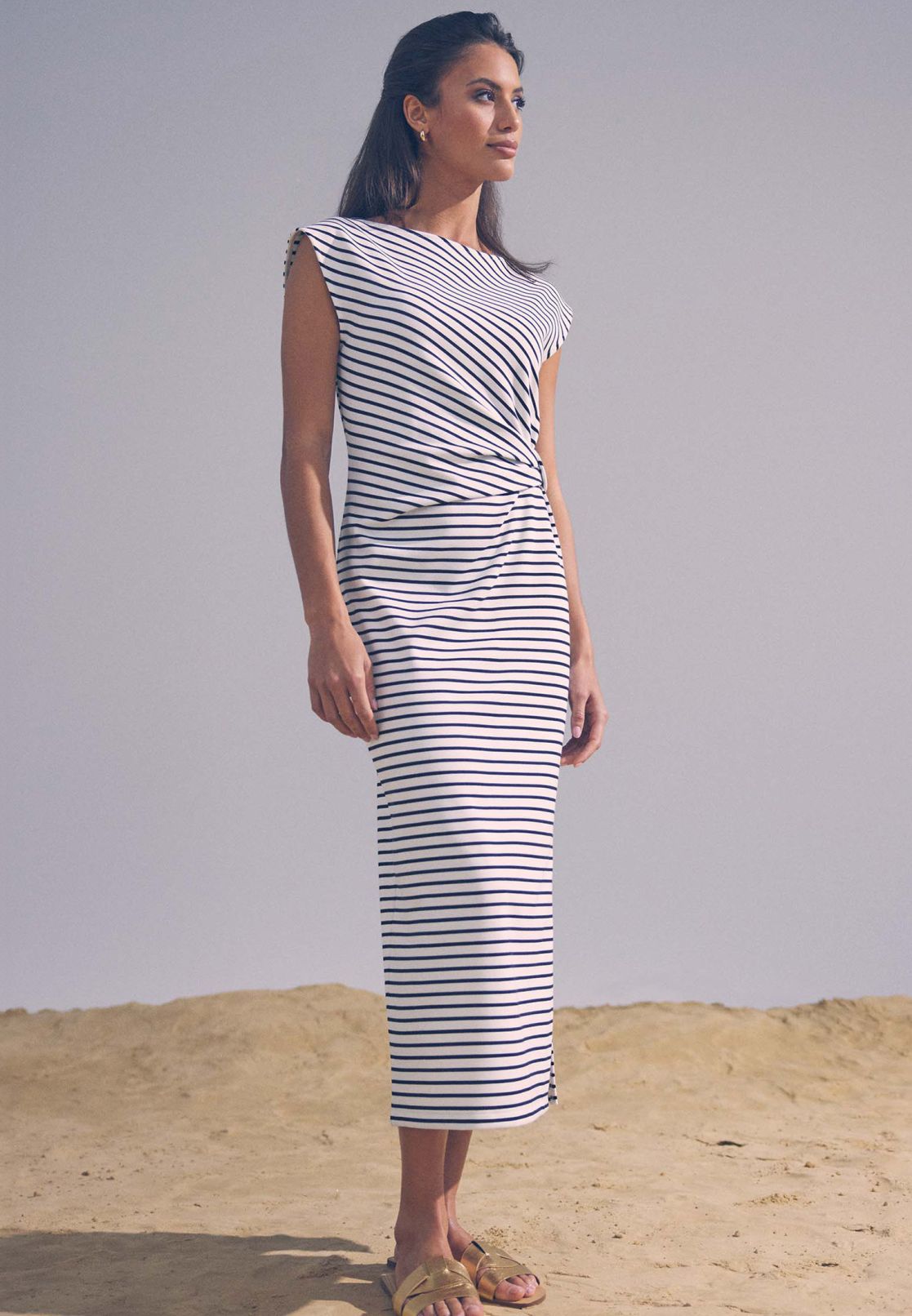 Jerseykleid Midi mit Streifen