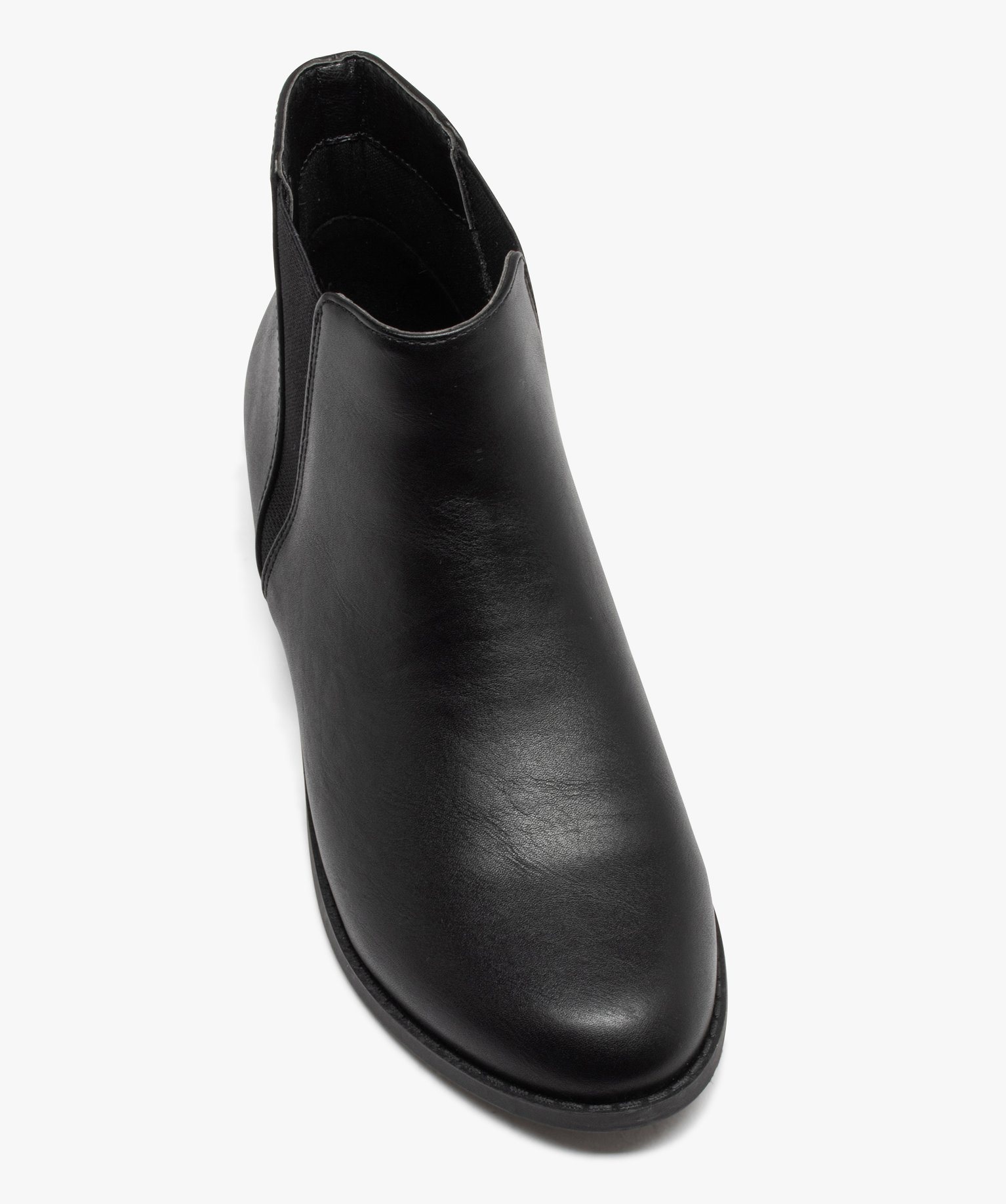 Boots Chelsea unies à talon plat femme noir | GEMO