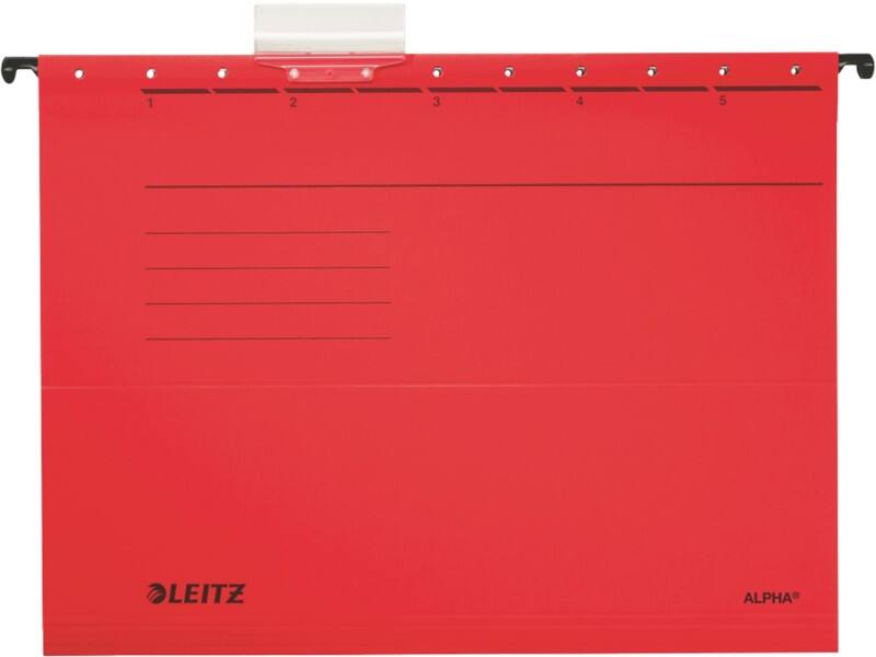 Leitz ALPHA Hängemappen 1985 DIN A4 V-Base 15 mm 275 g/m² Rot 100% Recycelter Pendarec-Karton 5 Stück