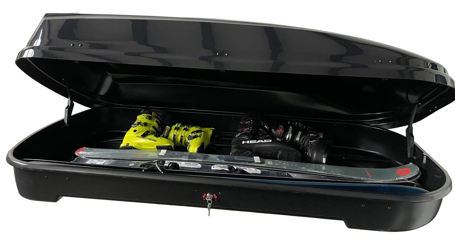VDP Dachbox, Skibox Dachbox Dachkoffer für Auto Koffer Skikoffer abschließbar VDP-FL580 schwarz glänzend 580 Liter