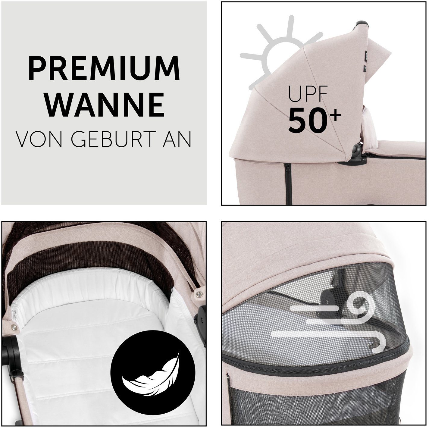 Hauck Kombi-Kinderwagen Vision X, black/beige, (3-tlg), mit Babywanne und Sportwagenaufsatz