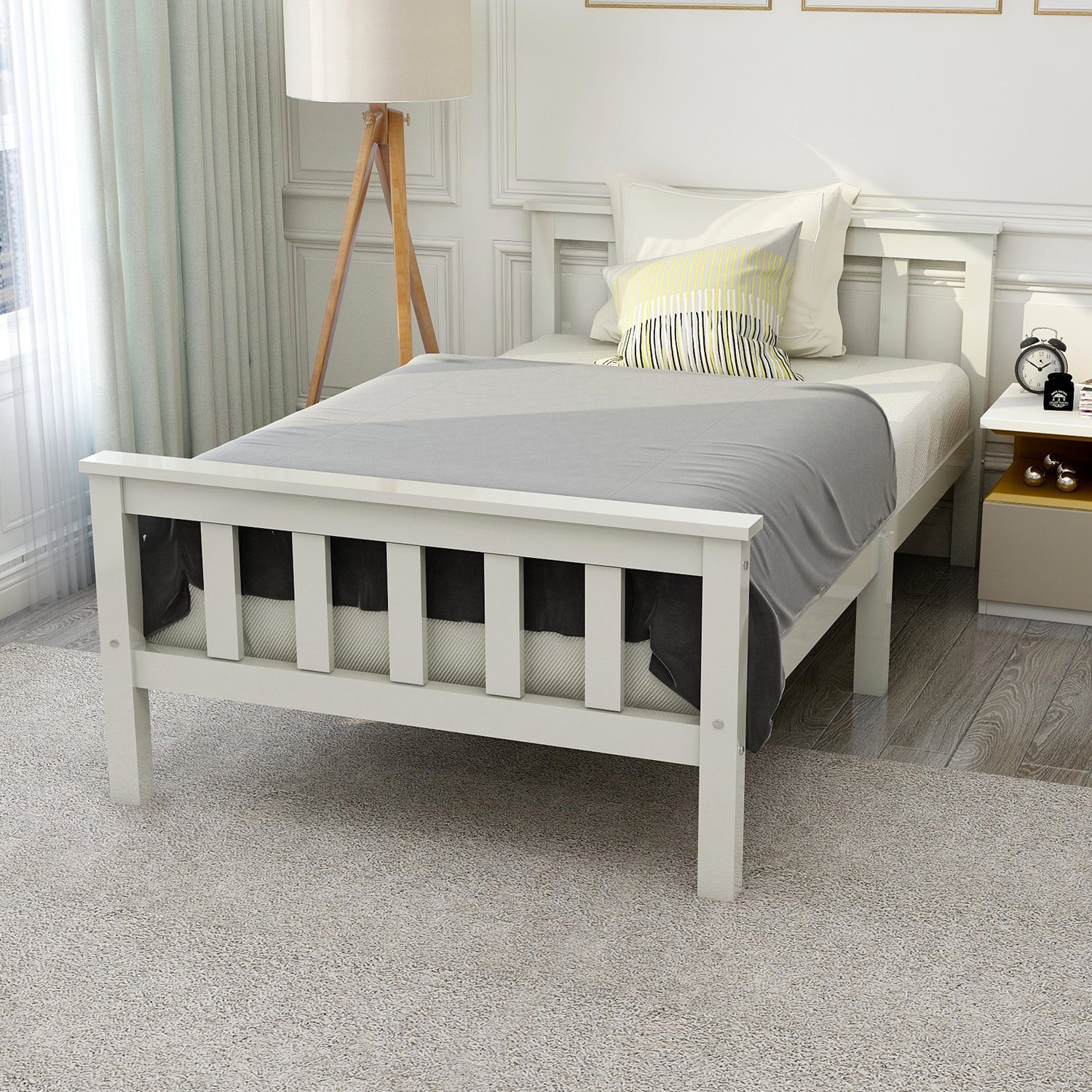 Flieks Holzbett, Einzelbett Massivholz Kiefer Kinderbett Jugendbett 90x200cm
