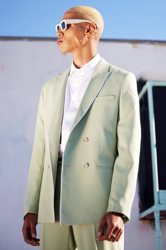 Zweireihige Slim Anzugjacke mit Paspeln