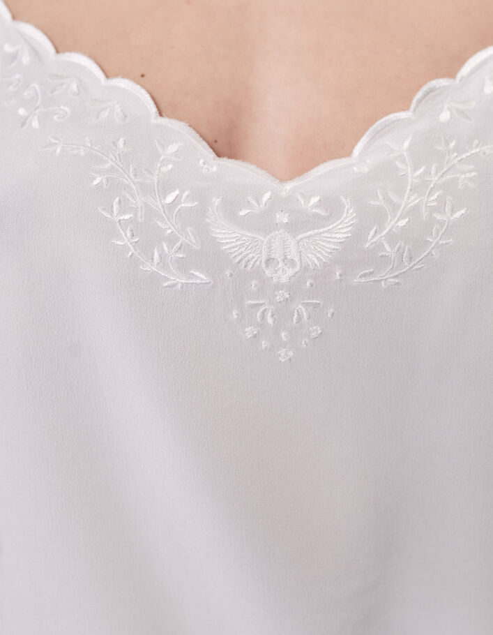 Caraco en soie coloris blanc broderie tête de mort femme