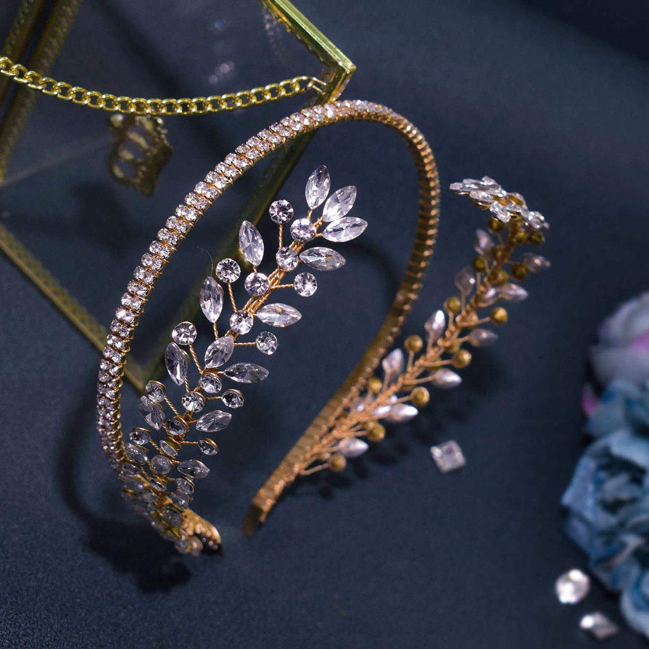 HOHEA H Haarband Kristall-Stirnband, Hochzeits-Haarschmuck, Braut-Haarschmuck, 1-tlg., goldener Haarschmuck, geeignet für Damen, eleganter Haarschmuck, Goldene Haaraccessoires, Perlenhaarnadeln, goldene Krone