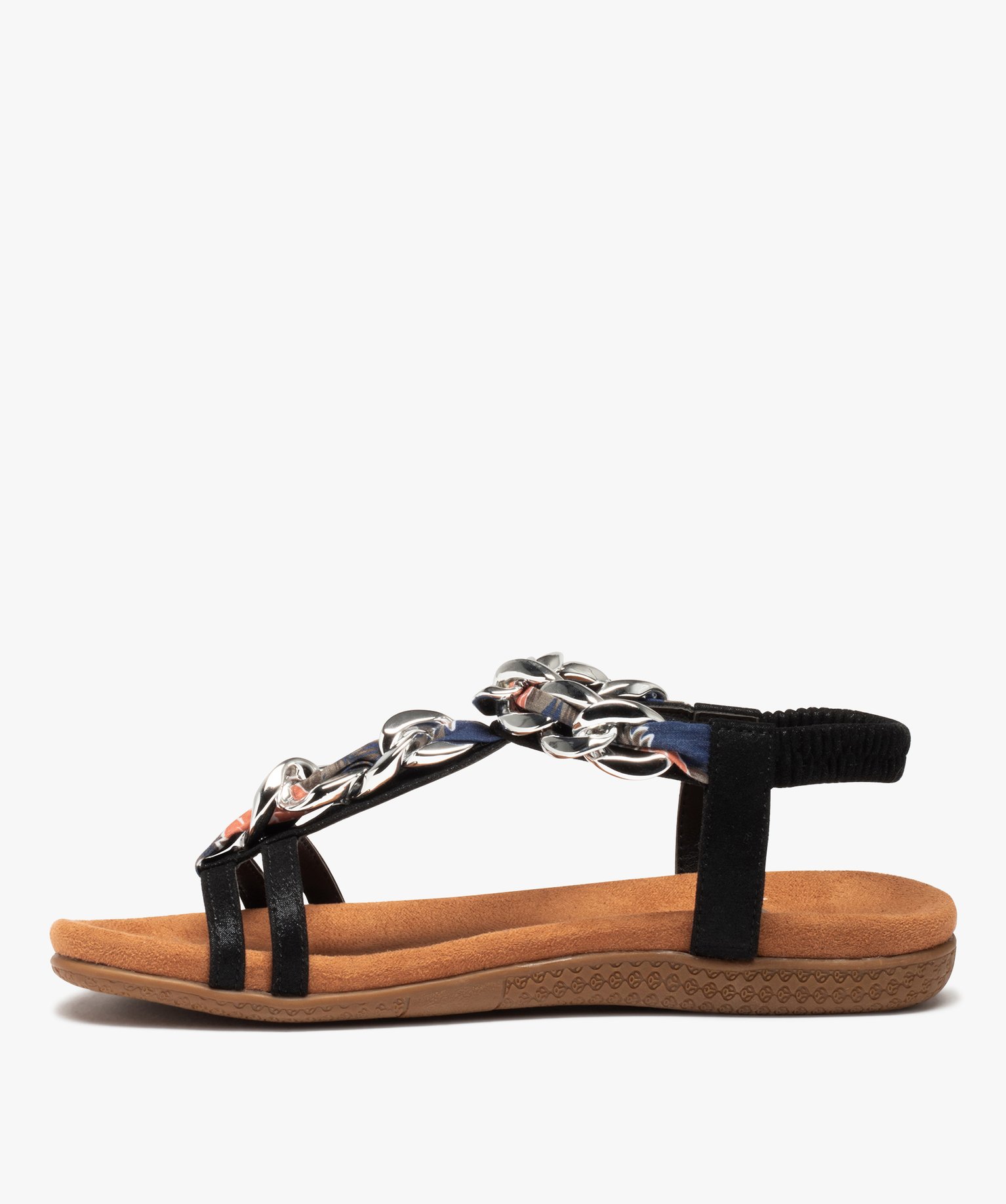 Sandales femme à bride élastique et chane métallique noir | GEMO