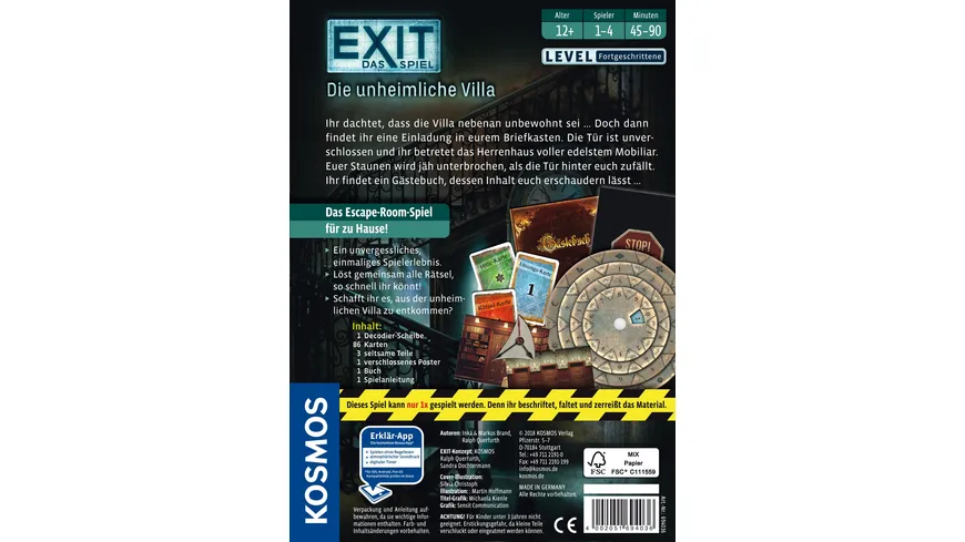 KOSMOS - EXIT - Das Spiel - Die unheimliche Villa
