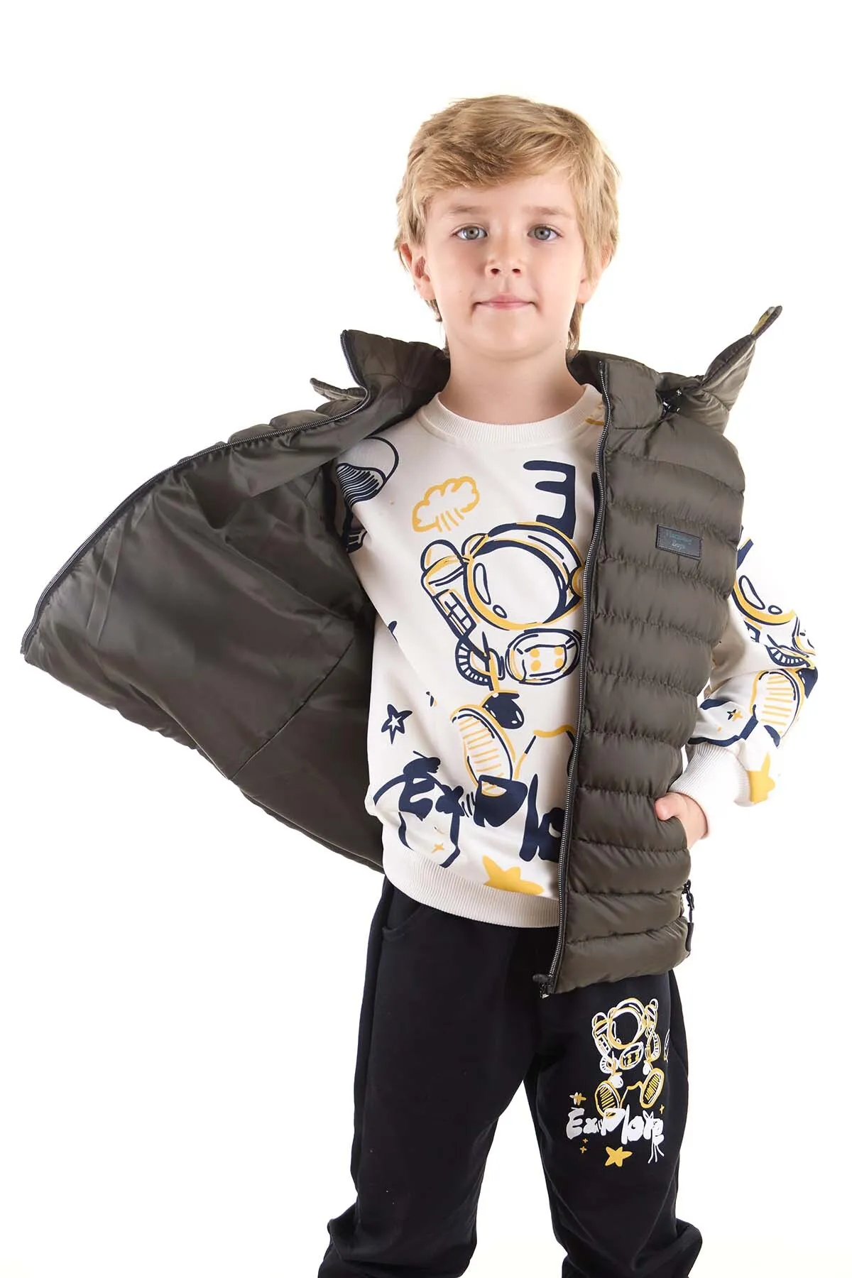 AHENGİM  Jungen-Modetrend-Pufferweste mit Kapuze Ak215051