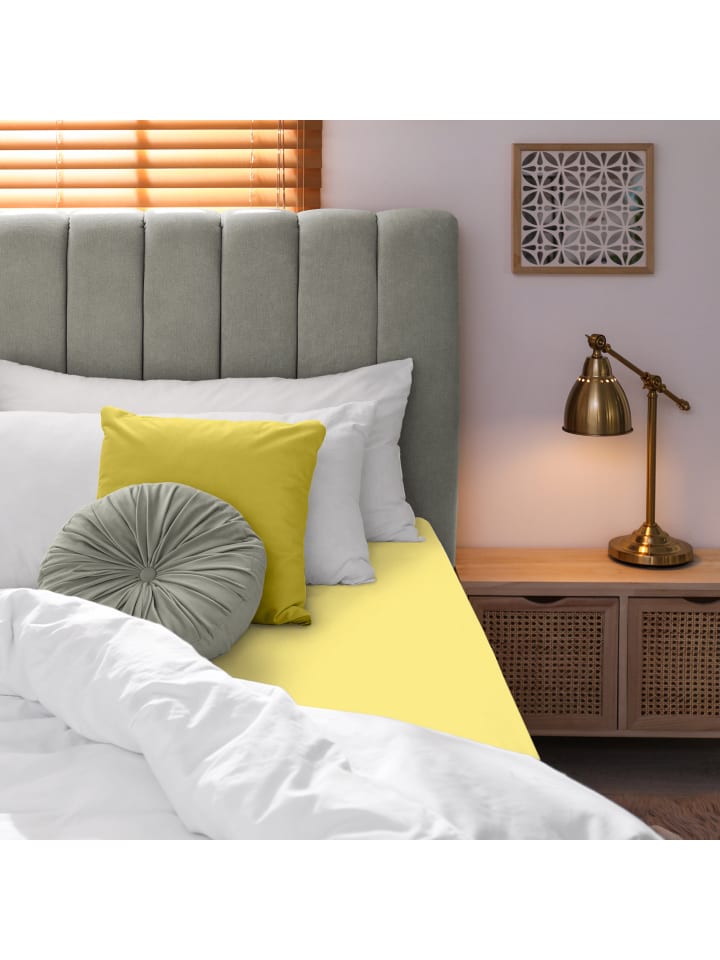 GMD Living Jersey Premium Spannbettlaken JANNEBY in Farbe Gelb günstig kaufen
