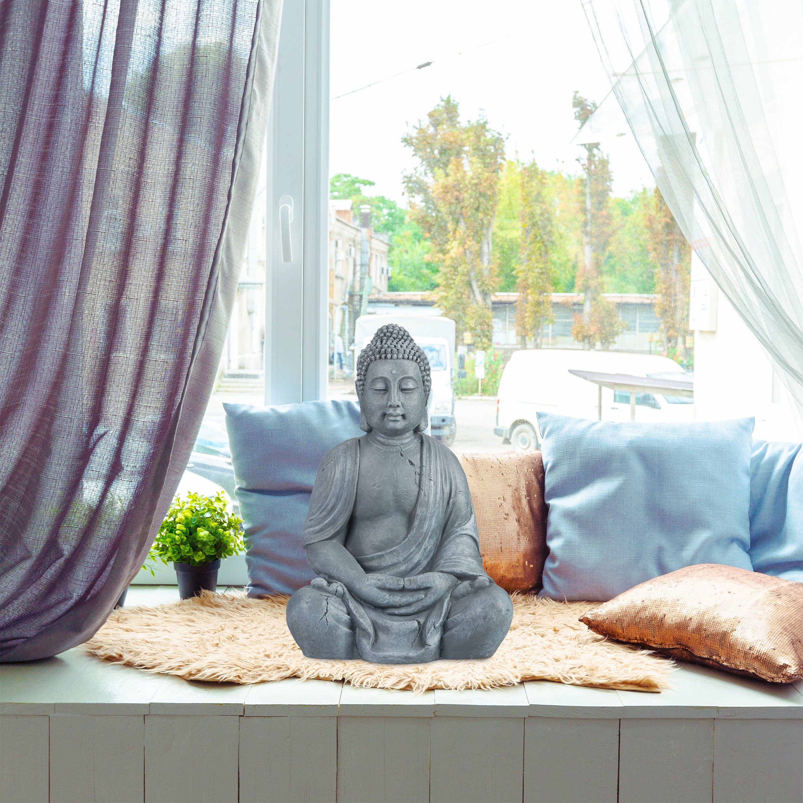relaxdays Buddhafigur Buddha Figur 70 cm, hellgrau