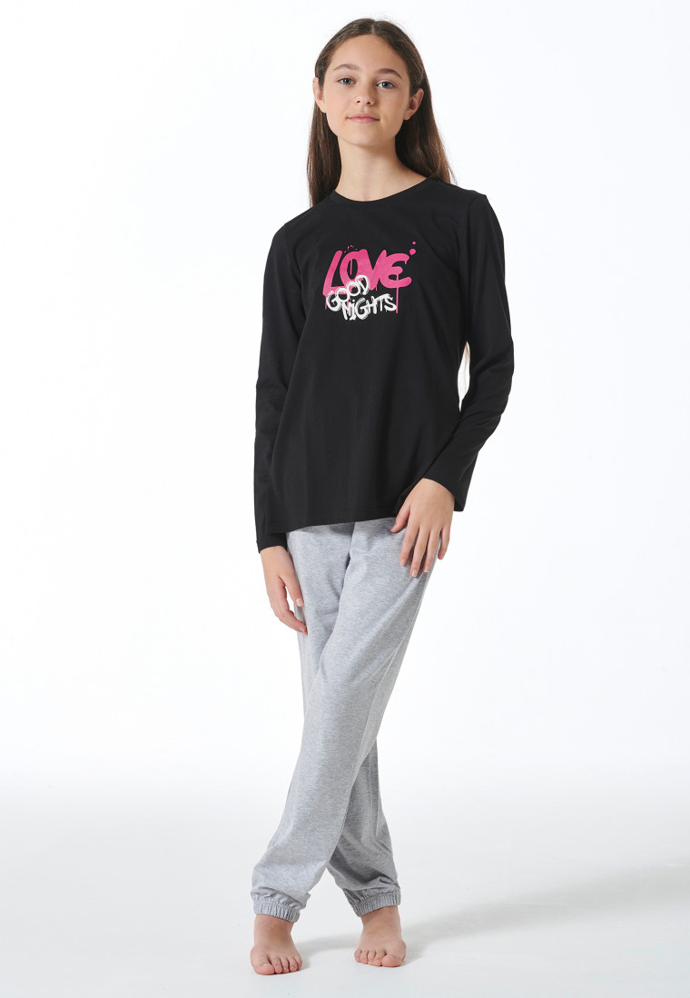 Schlafanzug lang Bündchen schwarz - Nightwear