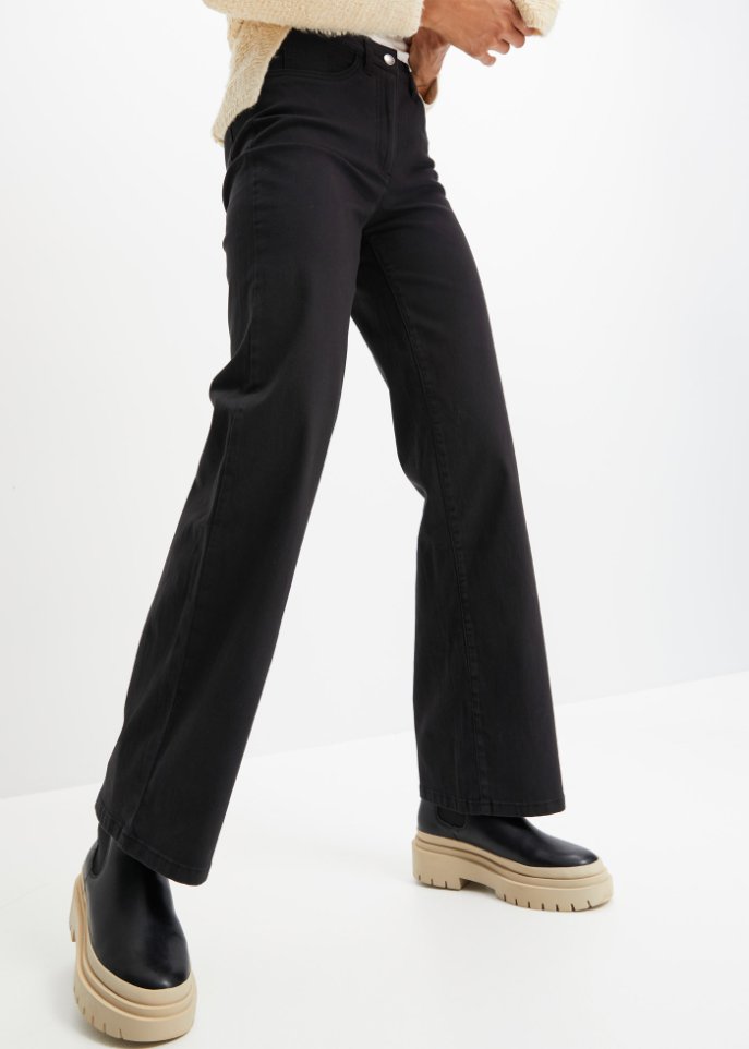 Stretch-Hose, high waist, weites Bein