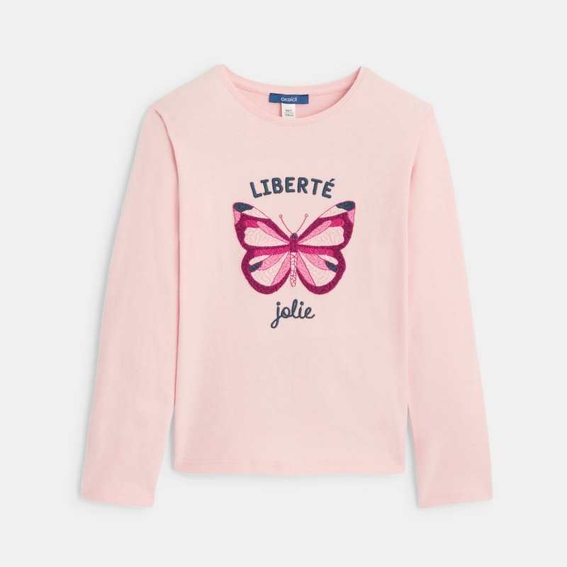 T-shirt manches longues motif papillon rose fille