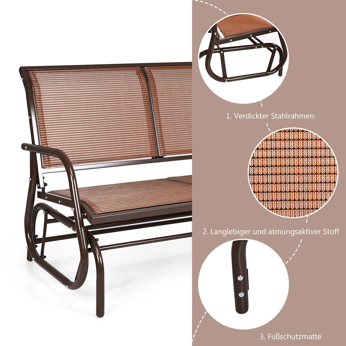 COSTWAY Schaukelstuhl, bis 180kg, 123x71x87cm, für Outdoor