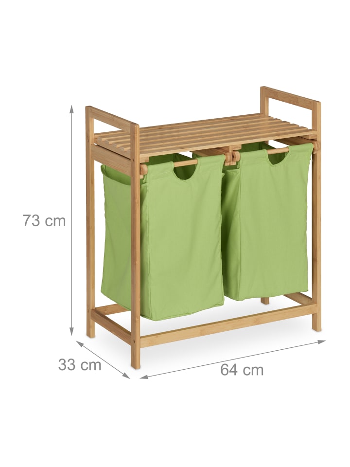 relaxdays Wäschekorb Regal in Natur/ Grün - (B)64 x (H)73 x (T)33 cm günstig kaufen onesize