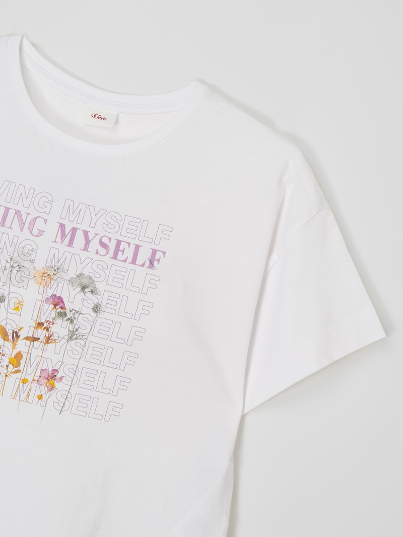 Boxy Fit T-Shirt mit Message in weiß