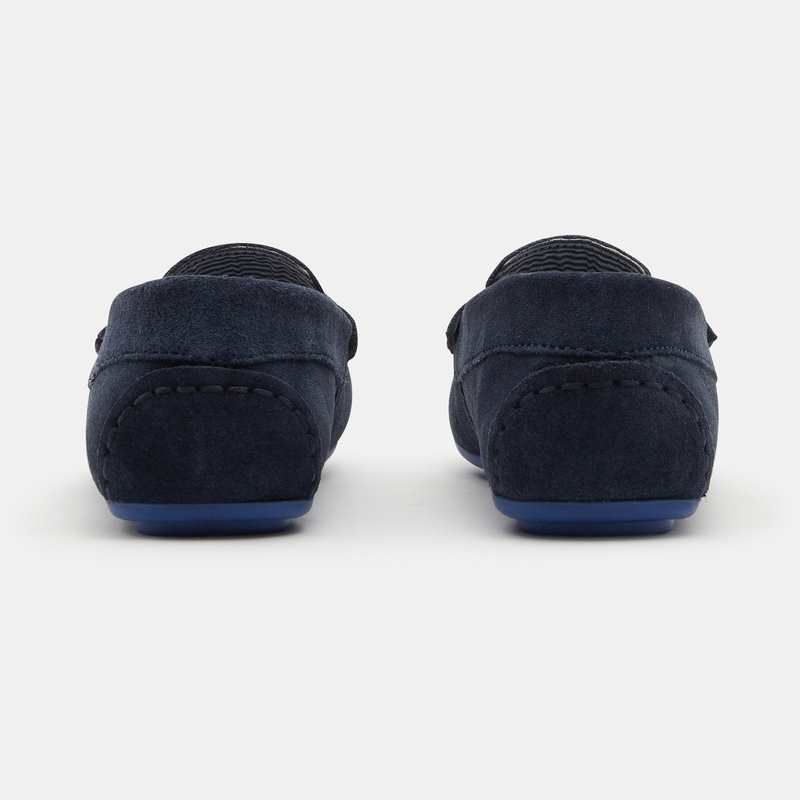 Mocassins croûte de cuir uni bleu garçon